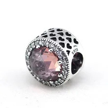 Fandola Аутентичные стерлингового серебра 925 Сияющий сердца розовый кристалл металлические бусины для Для женщин 925 очарование Браслеты