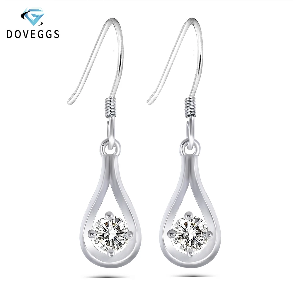 

DovEggs Sterling Platinum Plated Silver 0.5CTW 4mm HI Color Moissanite Drop Earrings for Women Wedding Moissanite Dangle Earring