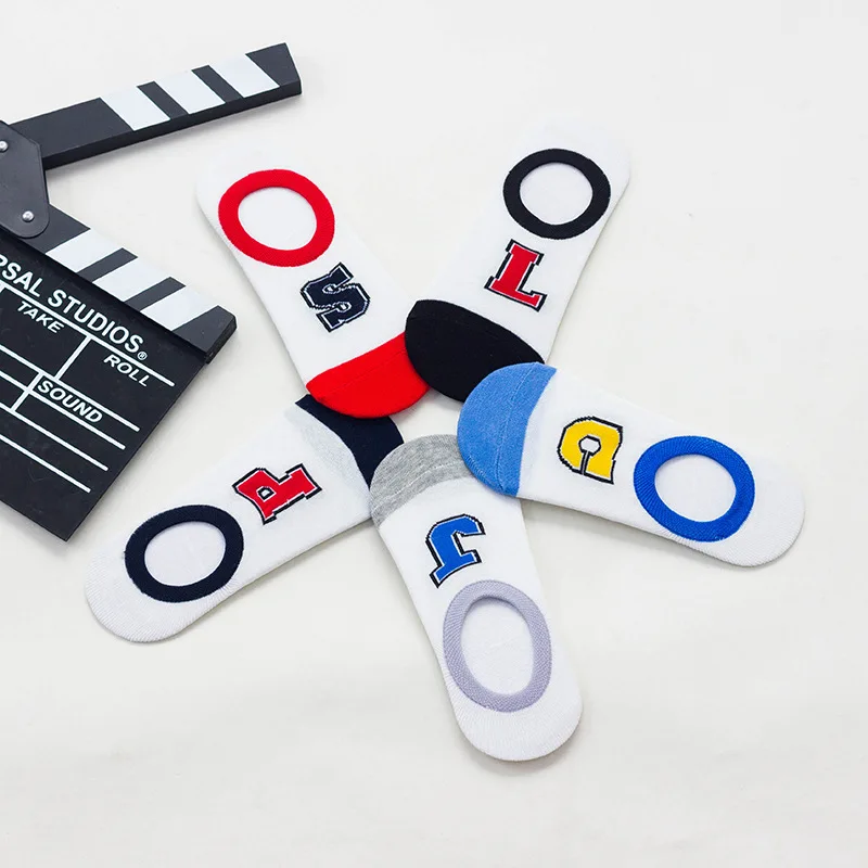 

Cotton letter color contrast women low ankle boat socks invisible silicon gel slipper girl boy hosiery 1pair=2pcs ws174