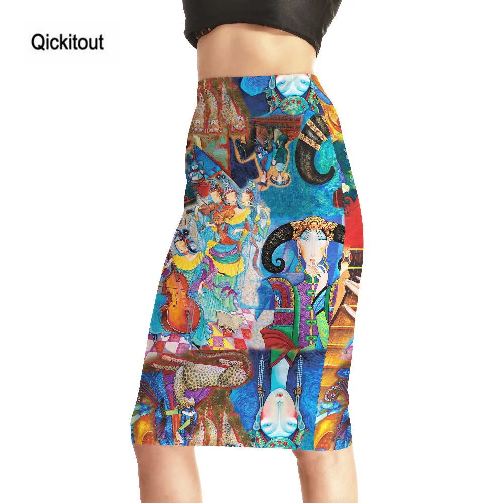 

Qickitout Skirts 2016 Women's New Sexy Colored murals 3D Print Skirts Fashion High Waist Package Hip Skirt Size S-4XL Drop Ship