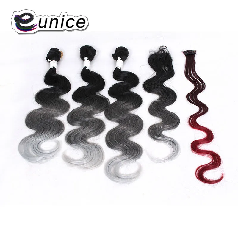Synthetic Hair Extensions With One Closure Natural Body Wave Weft Hair Weaving Ombre Hair Weave  (55)