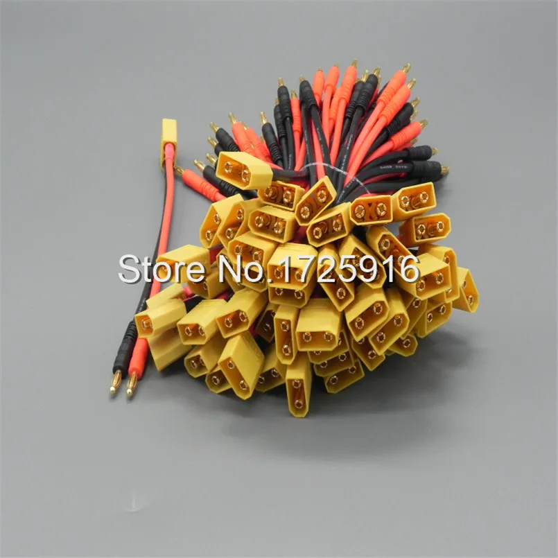 

High Quality 100 pieces / lot XT60 to 4.0mm Banana Plug Connector Charger Cable 14AWG 150MM DZ0106