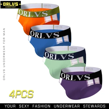 

ORLVS 4PC/LOT Sexy Men Underwear Men Brief New Solid Tanga Mens Underpants Breathable Gay Male briefs Comfortable Briefs