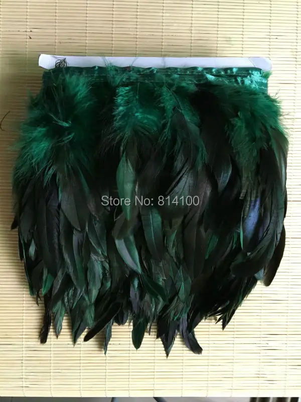 

Fashion Feather 10yards/lots Blackish Green Color Coque Rooster Tail Feather Fringe Rooster feather trimming 5-6inch in width
