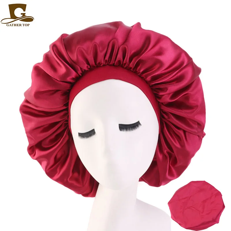 Новая Женская эластичная повязка на голову большого размера, атласная шелковая шляпа с красивым принтом, ночная шапка для сна, женская шапка для косметического салона