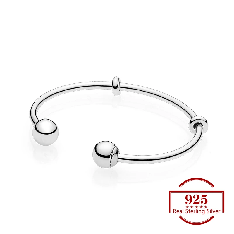

2019 925 Sterling Silver Round Bead Open Bracelet Trendy Jewelry Fits Charm Bracelet DIY for Women Party Lover Wife Gift