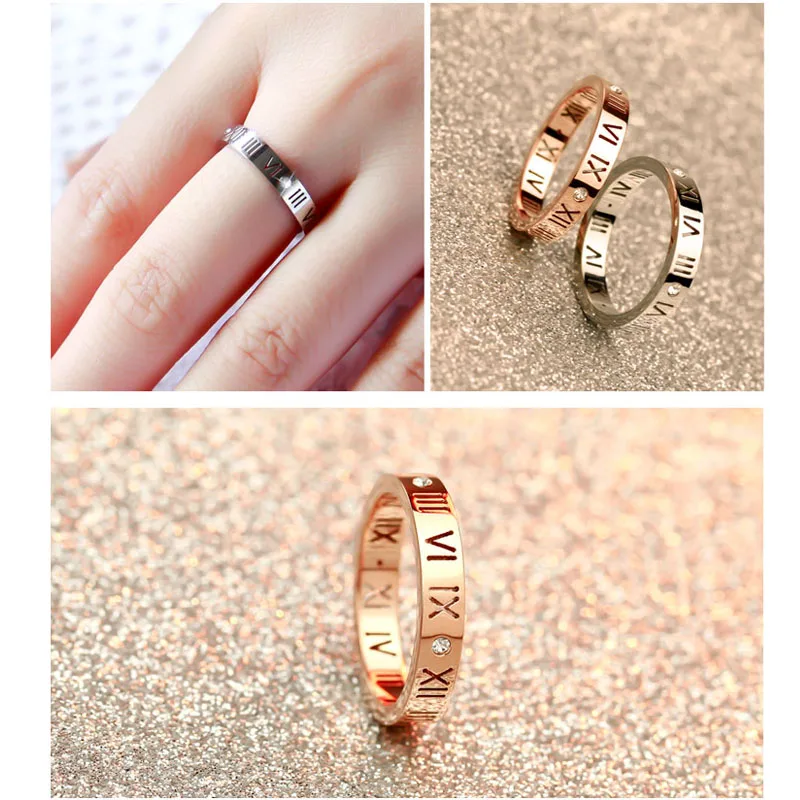 2017 Fashion Delicate Gold Color Roman Numerals Rings for Women and Men Couple Wedding Rings Wholesale Fine Jewelry Lover Rings