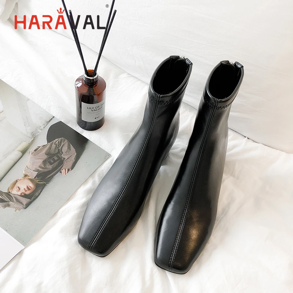 

HARAVAL Fashion elegant women boots winter non-slip Ankle boots leather comfortable square head women shoes Chelsea boots B192