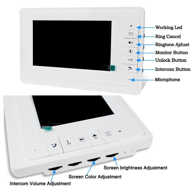 Video Portero a color 7” LCD Cableado Monitor Wifi 2 Puertas