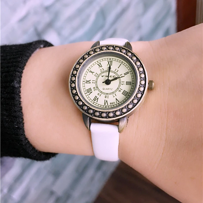 Shellhard 1pc Retro Elegant Ladies Tiny Watch Roman Numerals Small Face Women Thin Leather Quartz Casual Wrist Watch