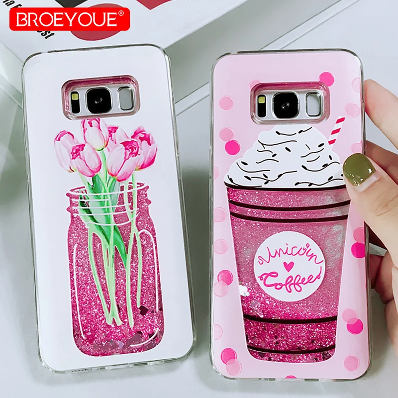 

Clear Tranaprent Case For Samsung Note 9 S8 Plus S9 Plus S7 Edge Soft Phone Case Glitter Dynamic Liquid Cover For Samsung S8