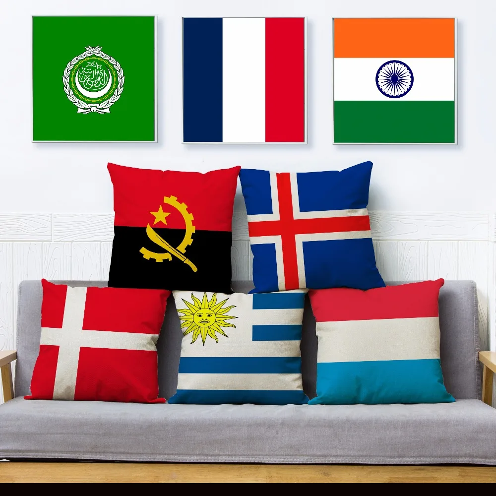 

World National Flag Print Throw Pillow Cover 45*45cm Square Cushion Covers Linen Pillow Case Car Sofa Home Decor Pillows Cases