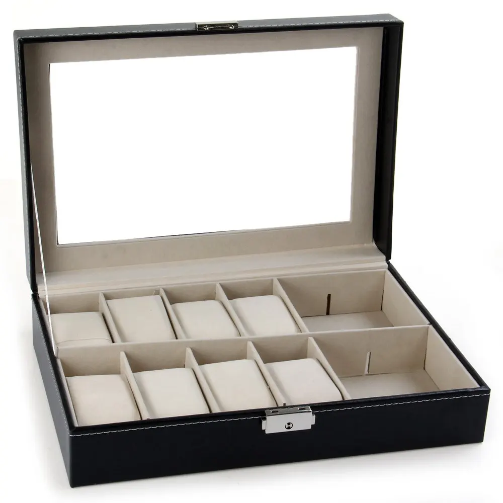 Elegant Watch Box Jewelry Storage Holder Organized 12 Grids PU Leather Display Box Watch Case Cajas Para Relojes