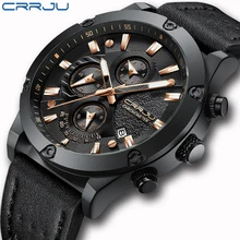 Reloj hombre CRRJU, модные мужские часы, шестиконтактный хронограф, кожа, водонепроницаемые кварцевые наручные часы, мужские спортивные часы для улицы