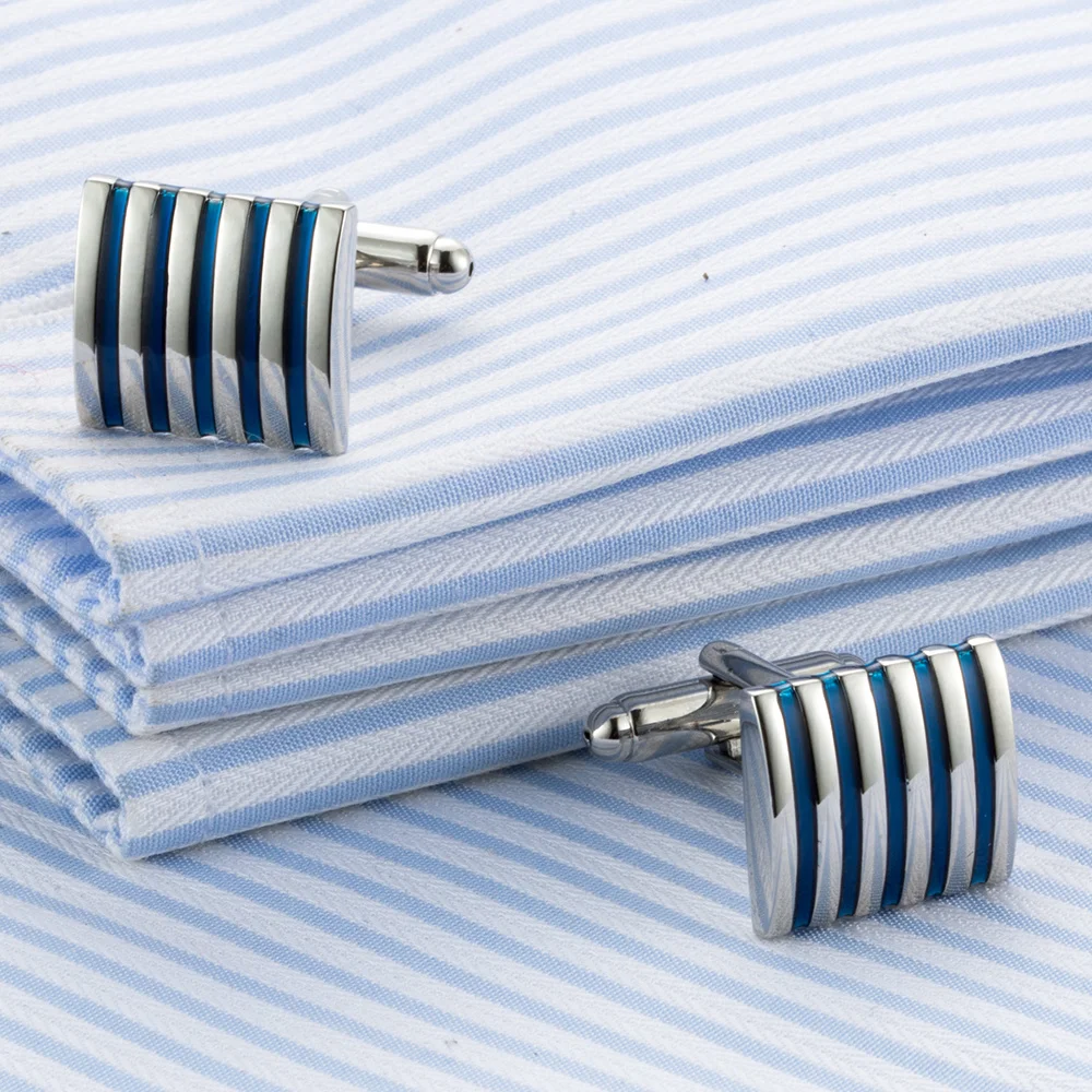 

VAGULA High Quality Men's Cuff link Square Silver Plating Blue Men's Shirt Cufflinks Wedding Cufflink 768