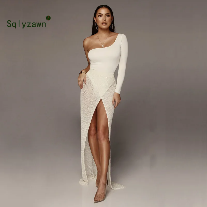 Handmade Knitted Sexy Open Split Cross Long Skirts Women Summer Hollow Out High Waist Beach See Though Skirt White Bottoms