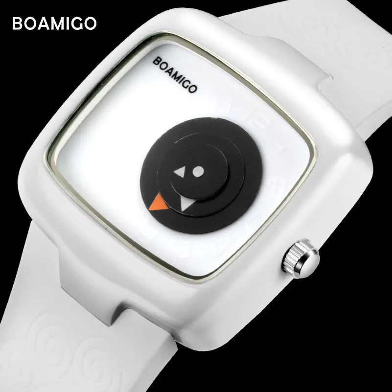 Модные женские часы BOAMIGO фирменные креативные Дамские Кварцевые белые резиновые