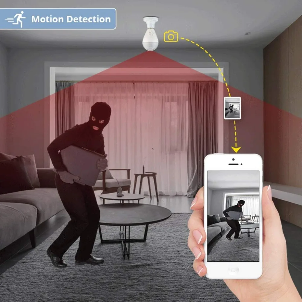 Беспроводная видеокамера Wi Fi 360 960P лампа рыбий глаз светильник панорамный Full HD