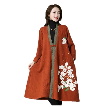 

Trench coat women gray black L-2XL plus size autumn winter new printing long sleeve fashion loose plus thick windbreaker JD455