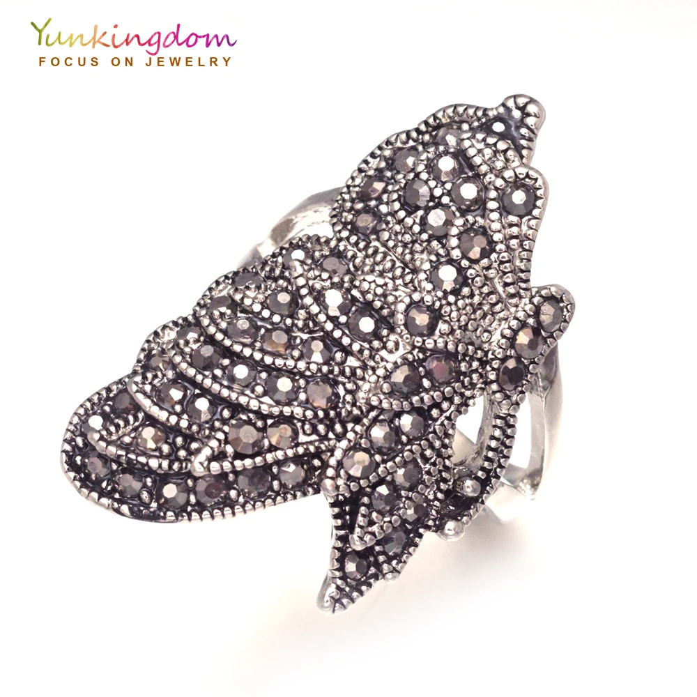 

Yunkingdom Animal design ethnic big rings for women crystal rhinestone ancient silver vintage jewelry gifts LPK1900