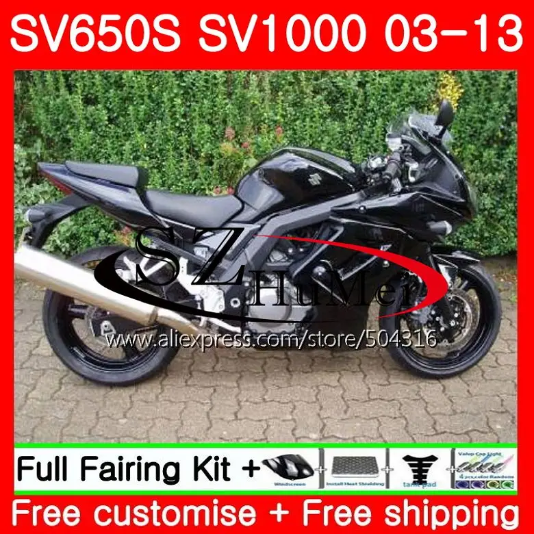 Обтекатель для SUZUKI SV1000S SV650S 03 04 05 06 07 08 106SH11 SV650 1000 S SV 650S глянцевый черный 2003 2004 2005 2006