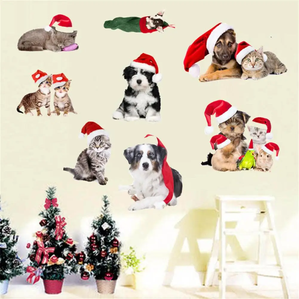 Buy Cute Funny 3D Christmas Dog Cat Door Wall Sticker
