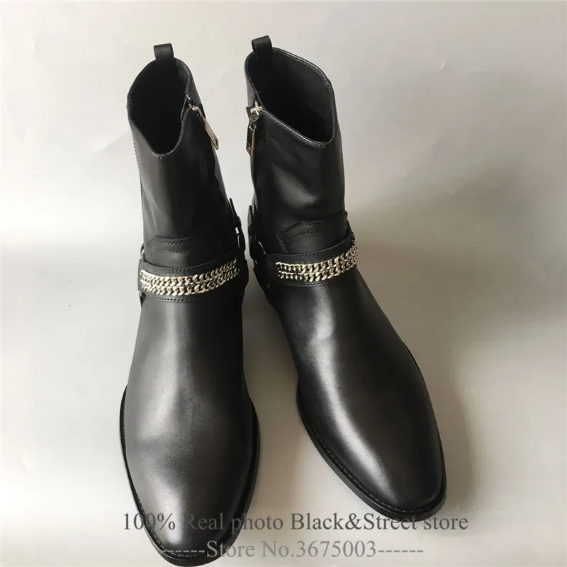 Черные и уличные мужские ботинки на танкетке из натуральной кожи с острым носком и ремешком на пряжке ручной работы