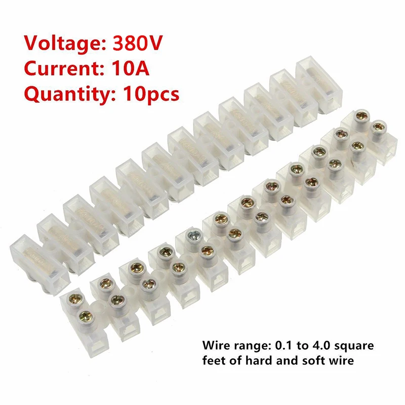

10pcs Dual Row Barrier Strip Terminal Connectors Block 12 Positions 380V 10A