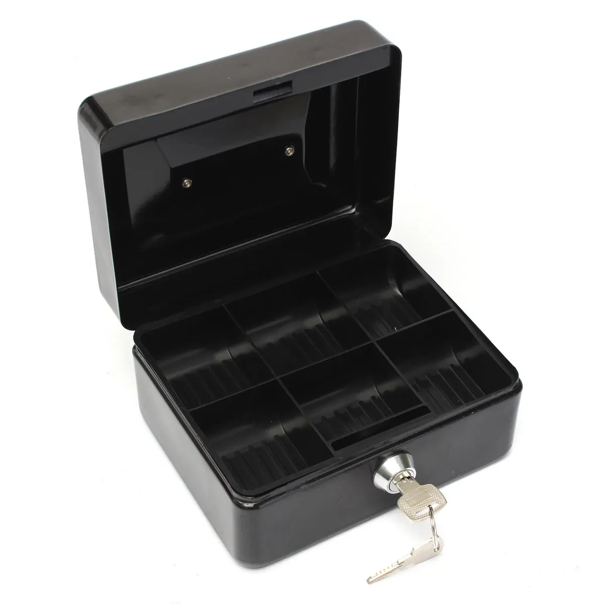 Запираемые наличные монеты хранения денег Сейф безопасности коробка держатель чемодан с замком ключ 6 отсек лоток - Цвет: Black