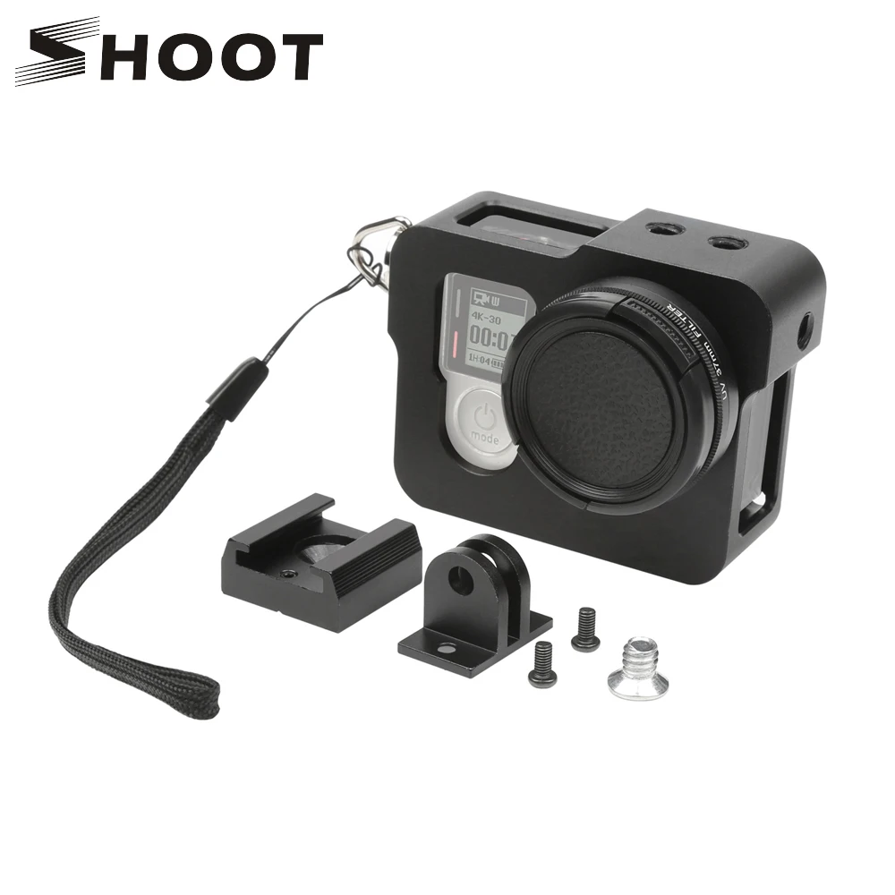 

SHOOT Aluminum Alloy Protective Frame Case for GoPro Hero 4 Silver Black Camera With Go Pro UV Filter Lens Cap Housing Accessory