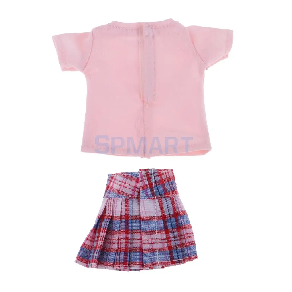 Stylish Short Sleeve Shirt Pleated Skirt Clothes Suit for 12inch Blythe Licca Azone Doll Casual / Party Outfit