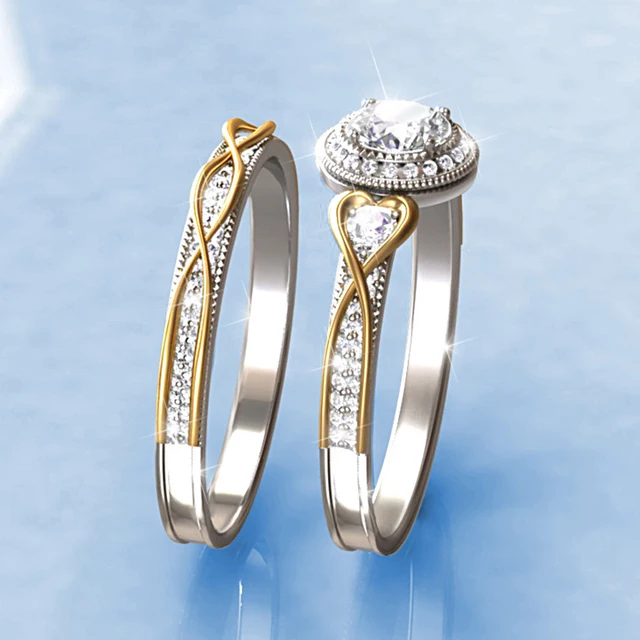 Center 1ct Simulated Diamond Ring Split Trellis 925 Silver Two Tone Center 1ct Simulated Diamond Ring Split Trellis 925 Silver Two Tone Gold Plated Vintage Halo Style