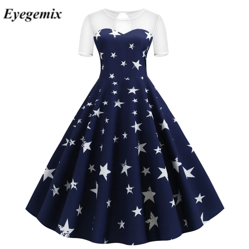 

Lace Patchwork Summer Dress Women Casual Short Sleeve Floral Party Dresses Retro Swing Vintage Robe Rockabilly Pin Up Vestidos