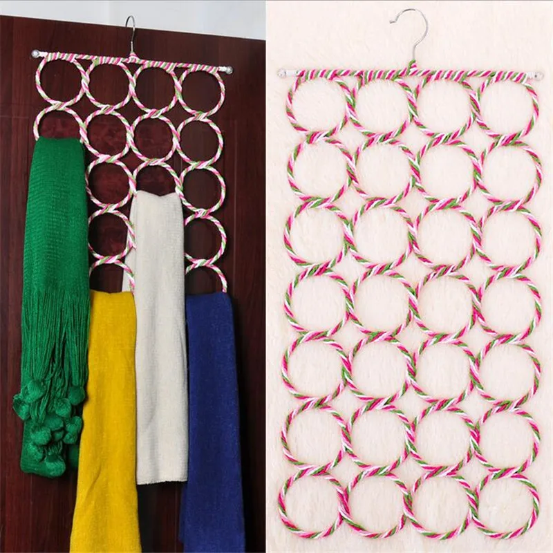 Multifunctional 28 Hole Ring Rope Slots Storage Holder Hook Scarf Multifunctional 28 Hole Ring Rope Slots Storage Holder Hook Scarf Wrap Shawl Hanger Organizer Rack Clothes Tie Circle In Holders Racks