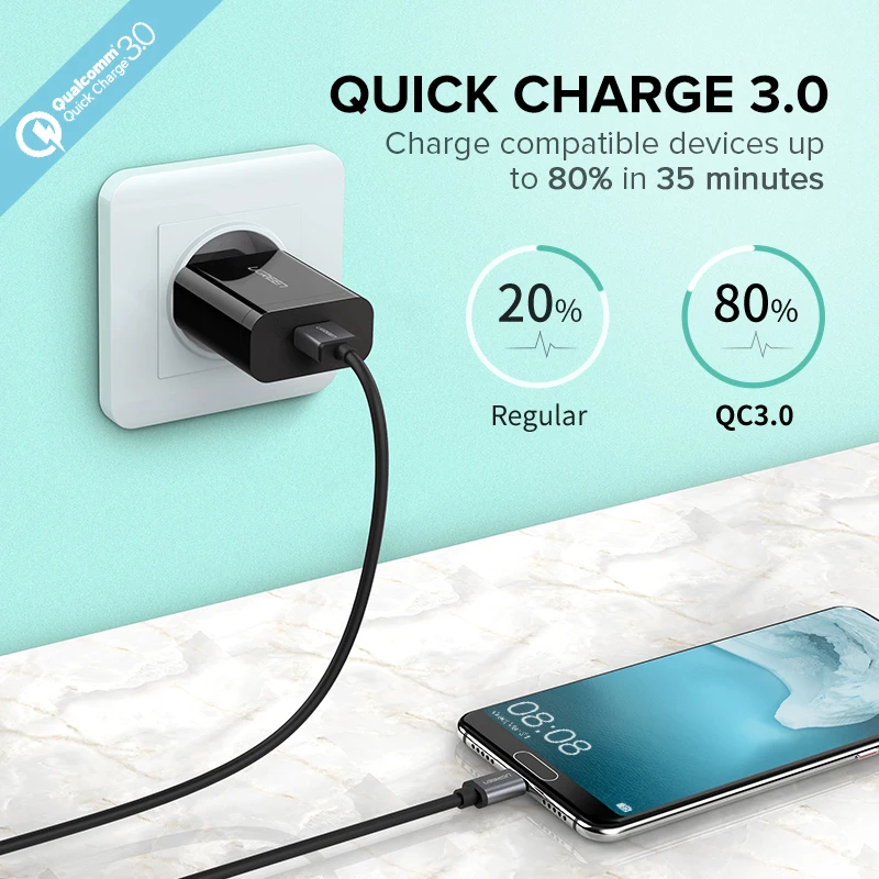 Ugreen شاحن يو اس بي 18 W سريعة تهمة 3.0 الهاتف المحمول شاحن آيفون سريع QC 3.0 شاحن لهواوي سامسونج غالاكسي S9 + s10