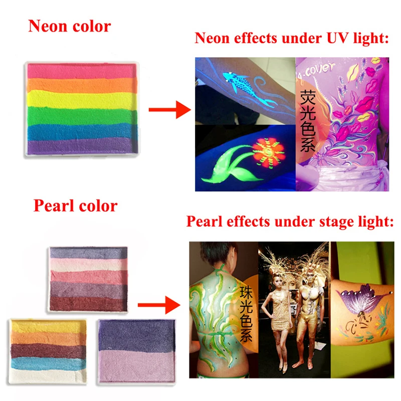 برو قوس قزح الجسم الطلاء هالوين الوجه اللوحة ماكياج الصباغ 50 جرام/القطعة متعدد الألوان سلسلة المؤقتة وشم على شكل رسوم للجسم انقسام الكعك