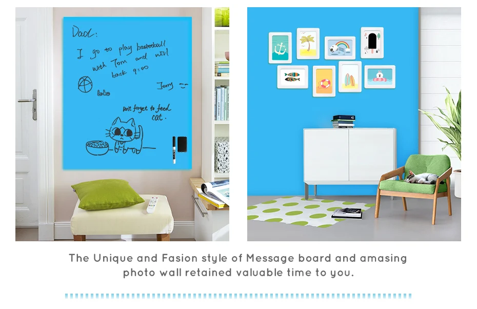 930_08 Flexible whiteboard Sticker Drawing Writing Board Kitchen Wall stickers Hold Magnets Home Wall Room Decor Blue Color