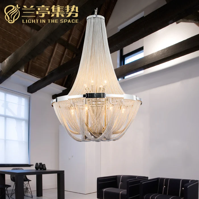 

Modern Italian Design Aluminum Chain Duplex Apartment Pendant Light Gorgeous Project Hotel Lighting Fixture