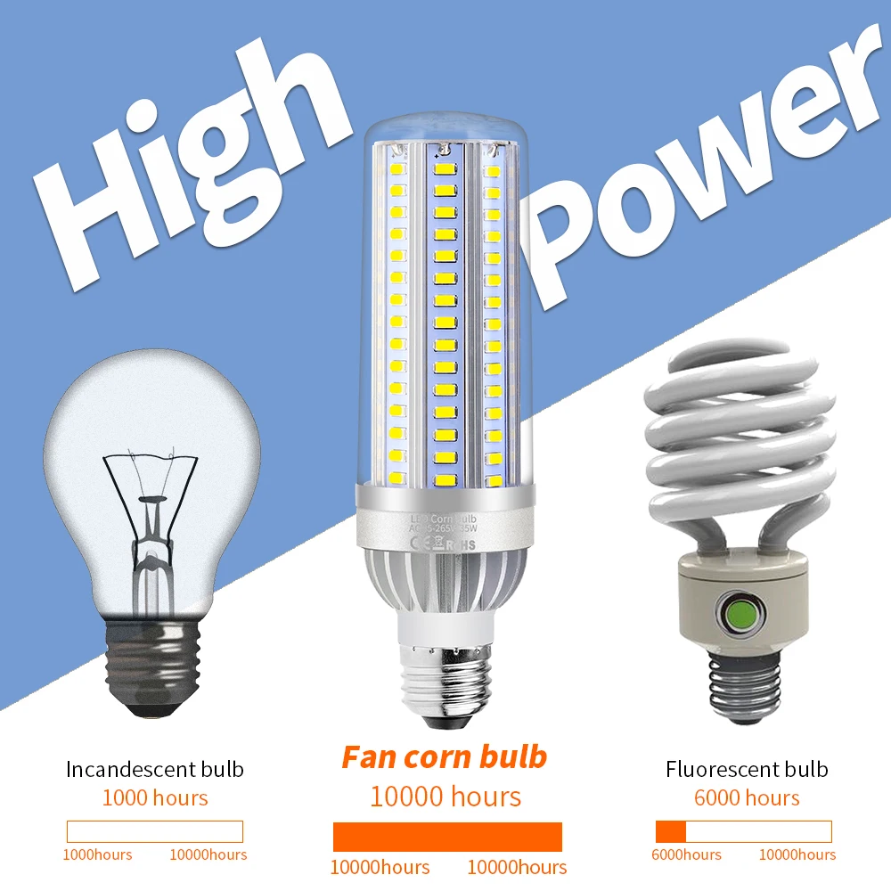 

Fan Cooling LED Corn Bulb E27 LED Lamp High Power 25W 35W 50W E26 LED Light Bulb No Flicker 5730 Outdoor Lighting Bombillas 220V