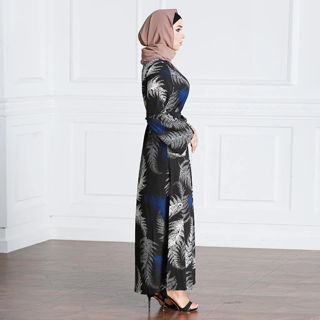 Модное мусульманское платье с принтом для женщин Дубай Абая черная мусульманская одежда с длинным рукавом Emboridery мусульманский кафтан абайя платье Новинка