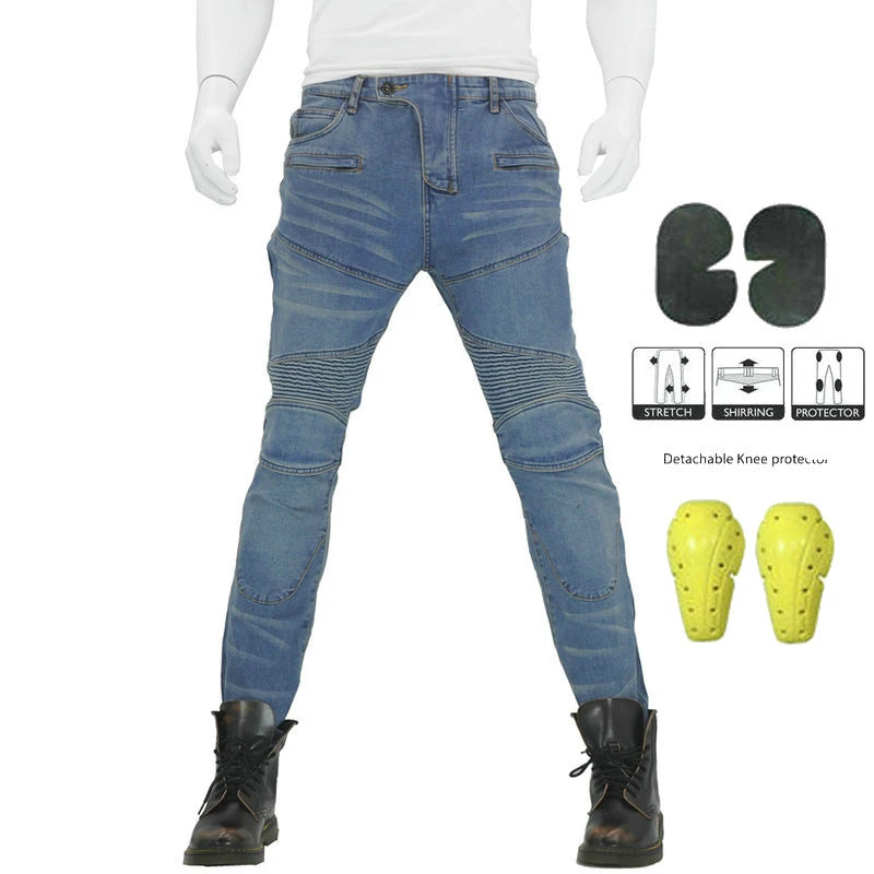 

For Cars New Motorcycle Jeans Denim Biker Light Blue Moto Trousers Combat Pants With Pads