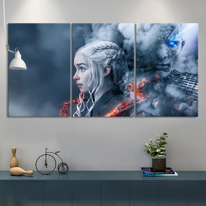 

3 Piece American TV Play Game of Thrones Canvas Painting Daenerys Targaryen & Night King Movie Poster Room Decor Wall Sticker