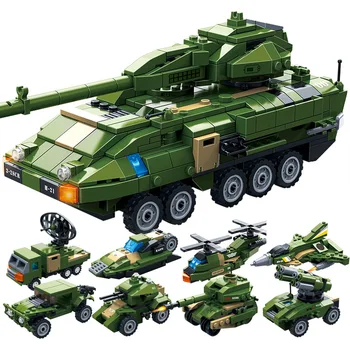 

8 in 1 Military series WW.2 World war 655pcs Stryker Armored fighting vehicle Model Building Blocks Toys Gifts