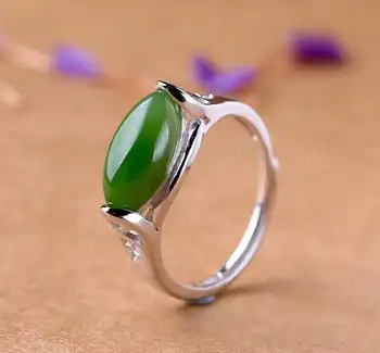 

Hetian Biyu Silver Inlay Ring New Women's Ring New j32#