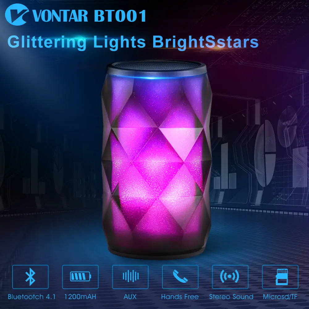 

VONTAR BT001 Fashion Wireless Speaker LED Touch Control Colorful Night Light Hands free AUX and Portable Bluetooth Speaker