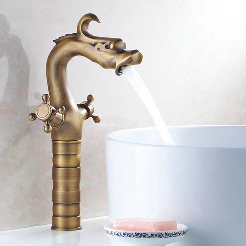  Fashion Style Bathroom Dragon Mixer Taps Antique Brass Finished Bathroom Basin Dual Holder Faucet C
