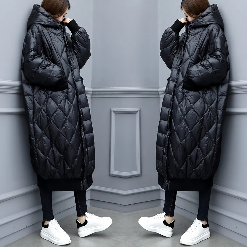 Черная хлопковая зимняя куртка с капюшоном, пальто в Корейском стиле, свободная теплая Женская куртка, большой размер, повседневное