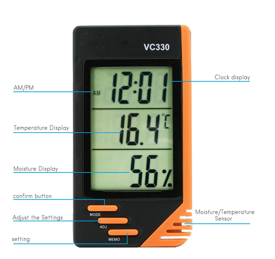Ручной Портативный цифровой термометр-гигрометр гигротермограф Humiture Температура влажность влагу с часами оповещения VC330