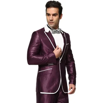 

Men Suit 2017 Single Button Men's Wedding Dress Suits Party Tuxedo Costume Homme New Purple Ternos Masculino