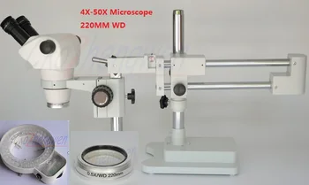

FYSCOPE 4X-50X ! DOUBLE BOOM STAND BINOCULAR HEAD STEREO ZOOM MICROSCOPE+64LED